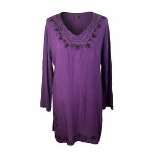 Ananda’s Collection Purple Embroidered Tunic Dress Boho lagenlook beach coverup